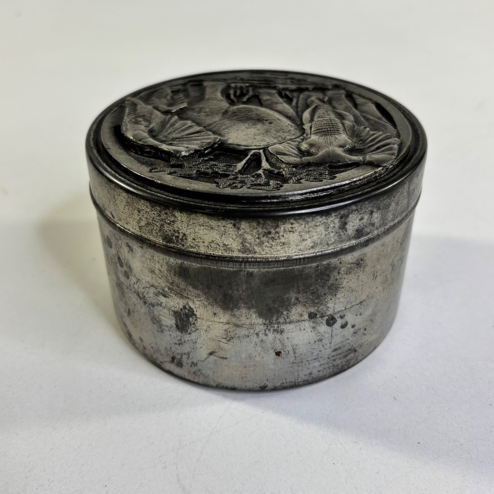 Metzke Pewter Elephant Trinket Box Vintage 1974 Round Lidded Jewelry Dish - Picture 5 of 9